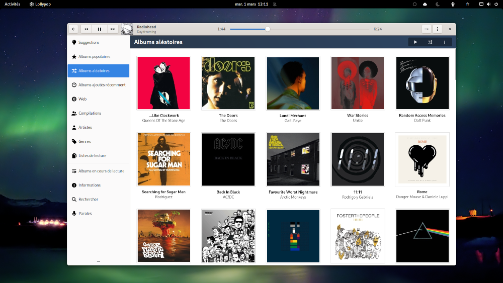 Capture d’écran de Lollypop affichant une liste d’albums